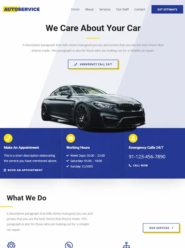 WordPress mall verkstad hemsida